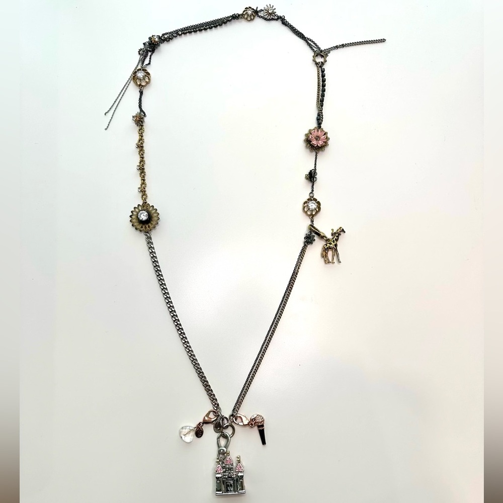 Juicy Couture Chunky Charm Silver Gold Black Tone Crystal Statement Necklace - Picture 2 of 16